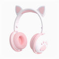 Kiddies Cute Cat Ear Paw LED Light Wireless Headsets - White